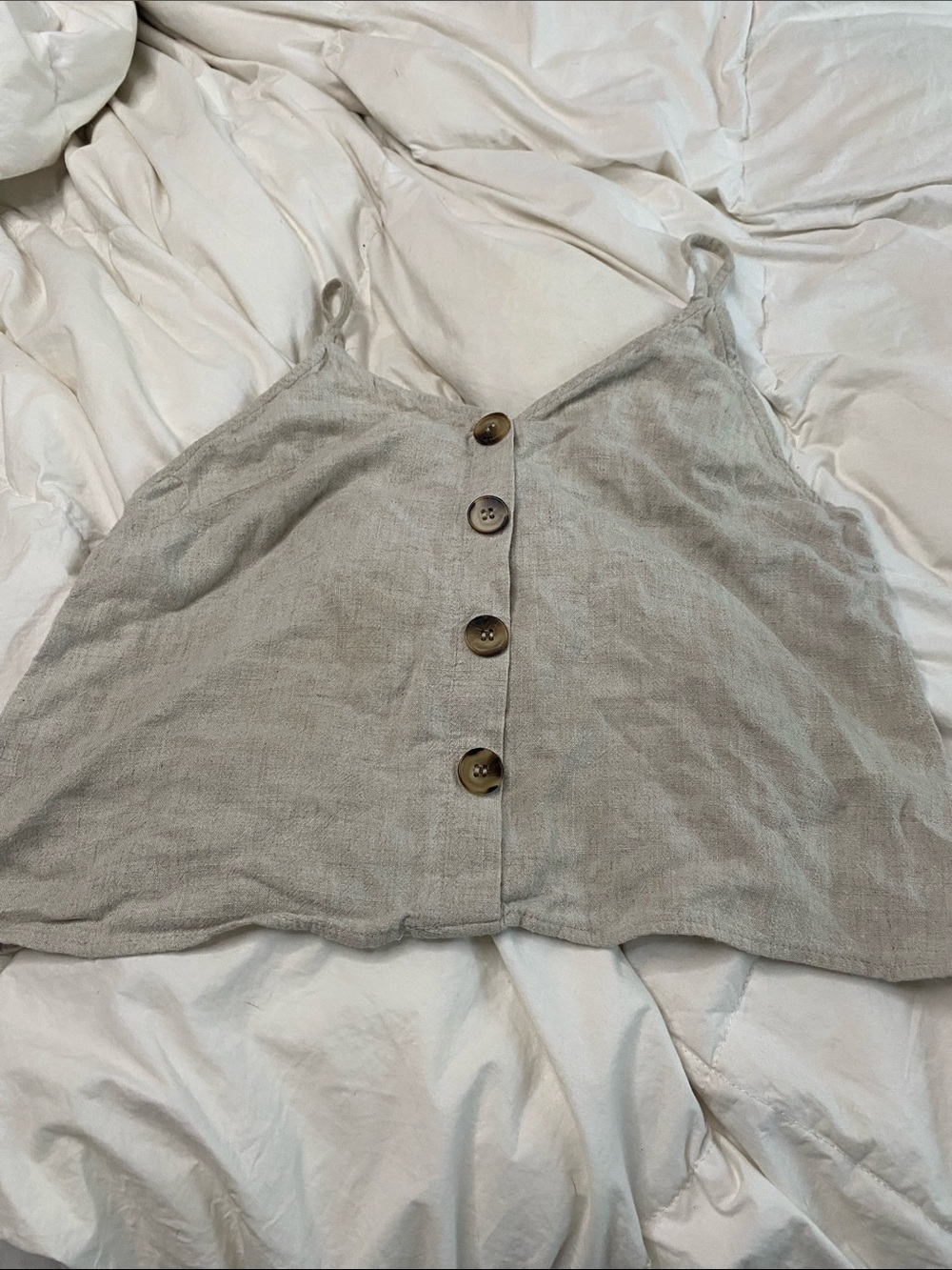 Neutral Gray Button-Front Spaghetti-Strap Cami